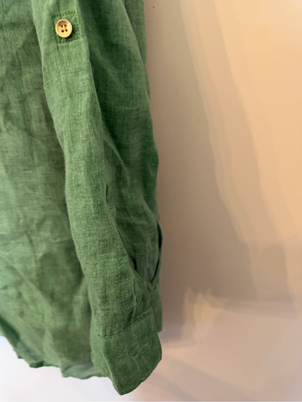 J Jill Love Linen 100% Linen green button down top with gold buttons size large - Picture 4 of 10